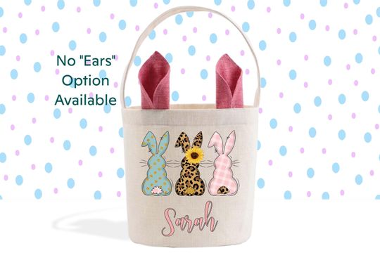 Sunflower Easter Bunnies, Easter Basket, Pink Bunny Ears, Personalized Basket, Easter Bunny Butt