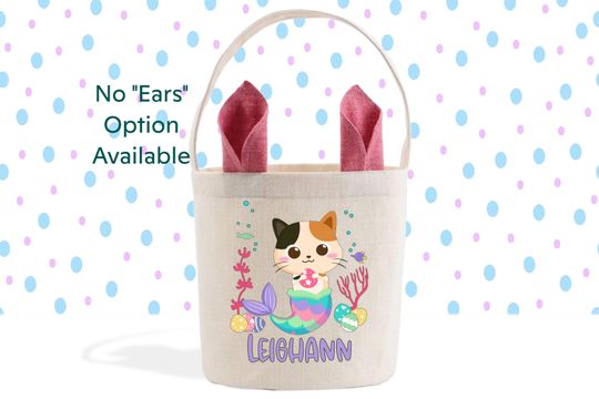 Meowmaid Personalized Easter Basket, Easter Egg Hunt, Toddler Girl Easter Gift