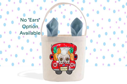 Red Truck Personalized Easter Basket, Pink/Blue Easter Bunny Ears, Bunny Rabbit Pom Pom Tail