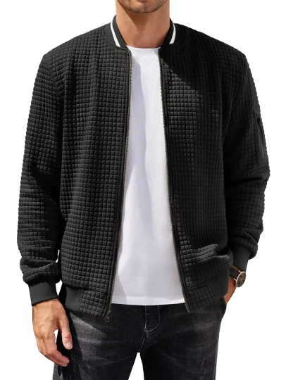 Discover Men'S Fall Jackets for Men Bomber Coats Waffle Knit Zipper Jacket Varsity Jac...