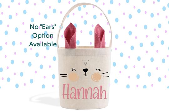 Girl's Easter Basket, Pink Bunny Ears, Custom Easter Gift Basket, Personalized Name, Easter Bunny Bag