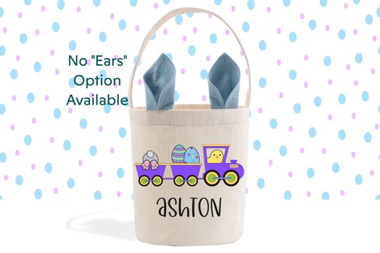 Train Easter Basket, Bunny Ears, Easter Gift Basket, Easter Basket Personalized, Easter Bunny Bag