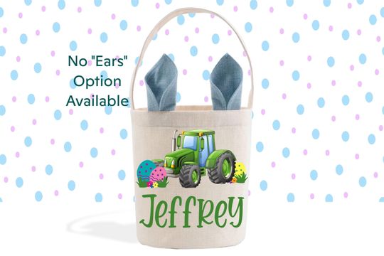 Tractor Easter Eggs, Boy's Easter Basket, Blue Bunny Ears, Gift Basket, Personalized Easter Bunny Bag
