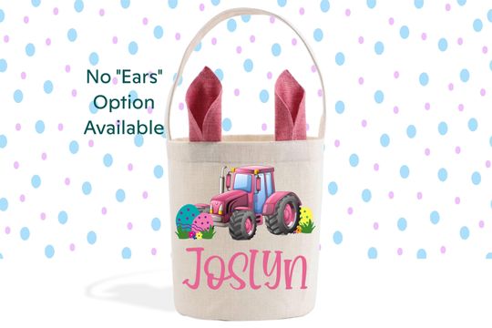 Pink Tractor Easter Basket, Girls Easter Basket, Custom Easter Pail, Personalized Easter Bunny Bag, Egg Basket