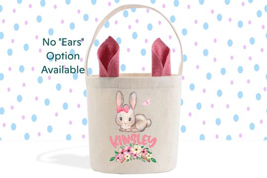 Bunny Rabbit Butterfly & Flowers Easter Basket, Easter Kids Personalized Basket, Gift Basket