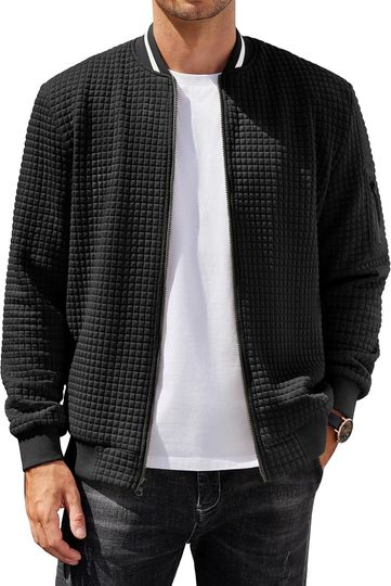 Discover COOFANDY Mens Zip Up Sweater Jacket Waffle Sweatshirt Knit Bomber Lightweight Casual Jackets