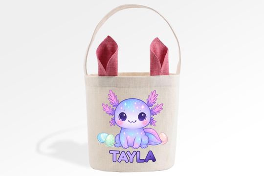Discover Cute Axolotl Easter Basket, Custom Name Canvas Easter Basket for Kids, Reusable Easter Gift Bucket