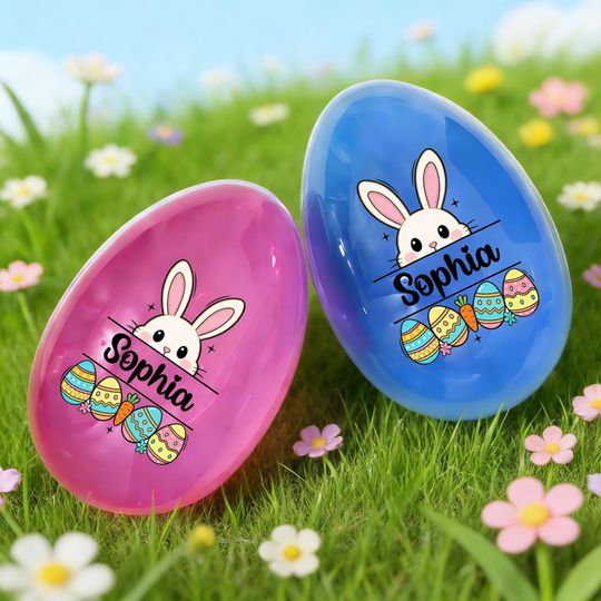 Discover Personalized Easter Egg Container: Pink or Blue, Custom Name Surprise Egg