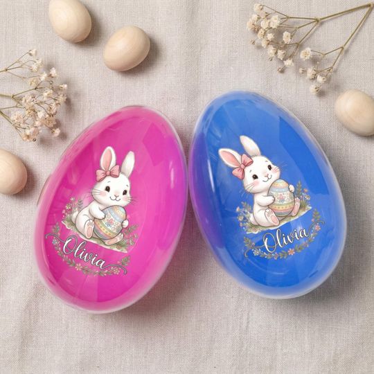 Personalized Jumbo Fillable Easter Egg: Custom Name Bunny Plastic Treat Container, 5.3"