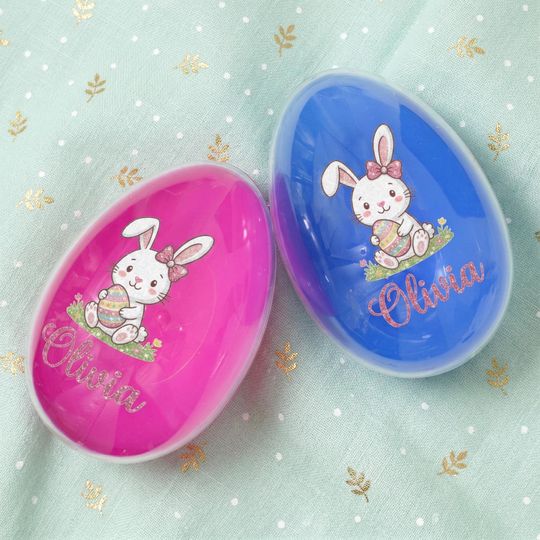 Personalized Jumbo Fillable Easter Egg: Custom Name Bunny Plastic Treat Container, 5.3"