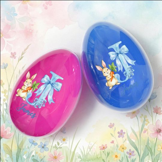 Personalized Jumbo Easter Egg: Custom Bunny Monogram Name,  Fillable Plastic Container