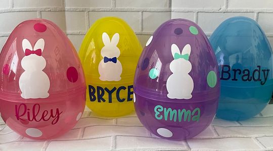 Personalized Large Plastic Easter Egg with Polka Dots, Monogram, and Basket Name