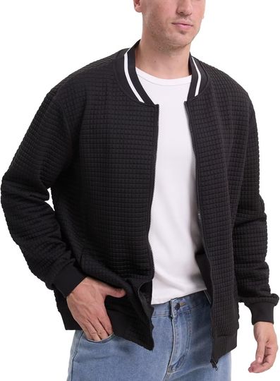 Men's Lightweight Jackets Full Zip Up Varsity Baseball Jacket Casual Waffle Letterman Bomber Jacket with Zip Pockets