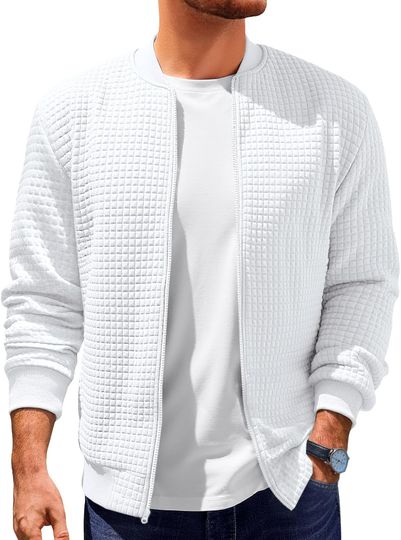 Runcati Mens Bomber Jacket Casual Lightweight Varsity Jackets Waffle Full Zip Coat
