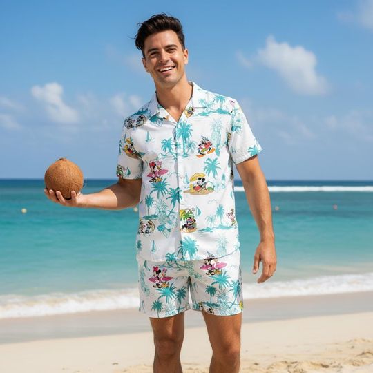 Discover Cartoon Aloha Hawaiian Mouse and Friends Adult Shirt, Summer Vacation