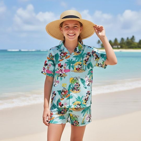 Discover Cartoon Aloha Hawaiian Mouse and Friends Adult Shirt, Disney Family trip