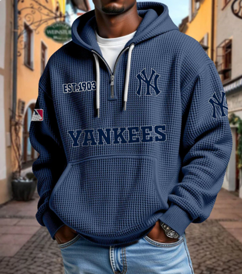 Discover New York Yankees Quarter Zip Waffle Hoodie