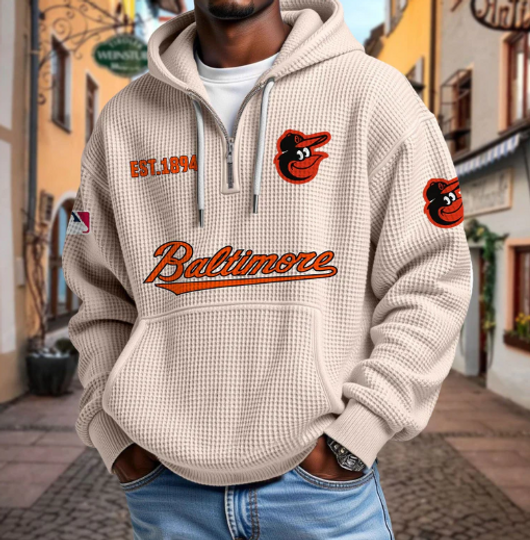 Baltimore Orioles Quarter Zip Waffle Hoodie