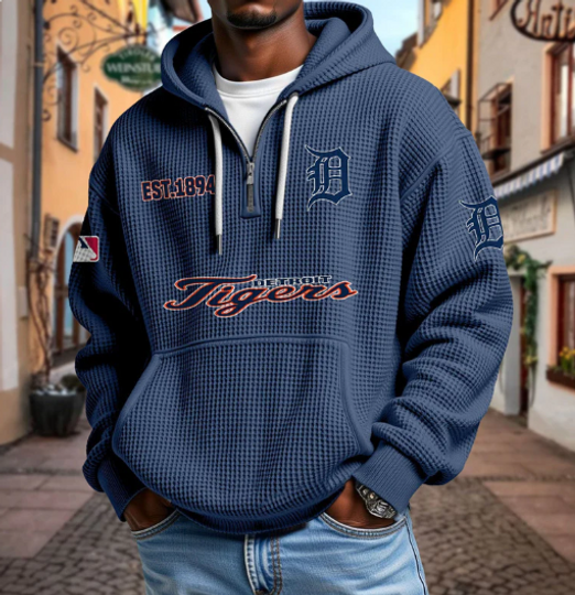 Detroit Tigers Quarter Zip Waffle Hoodie