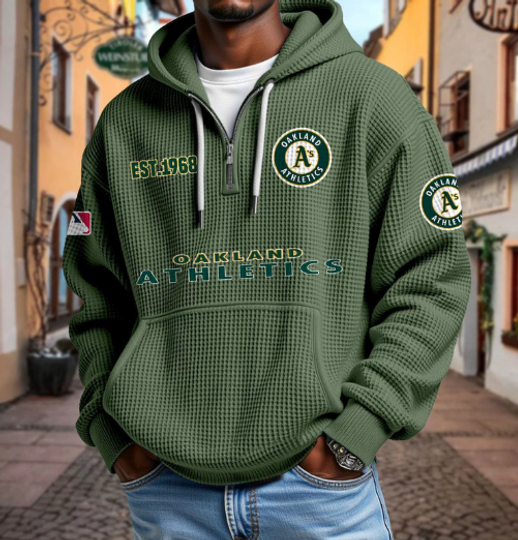 Oakland Athletics Quarter Zip Waffle Hoodie