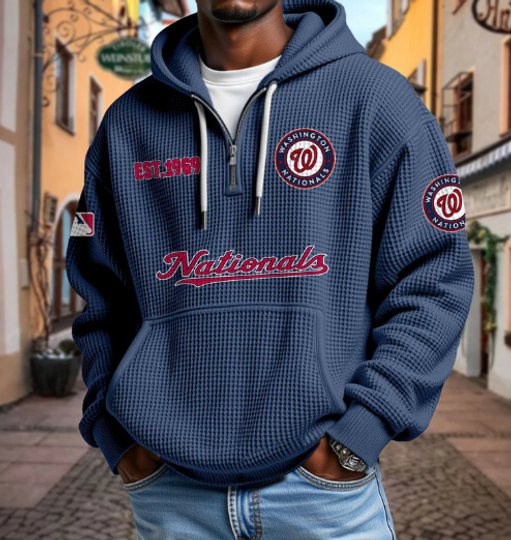Discover Washington Nationals Quarter Zip Waffle Hoodie