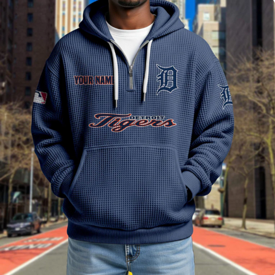 Detroit Tigers Quarter Zip Waffle Hoodie