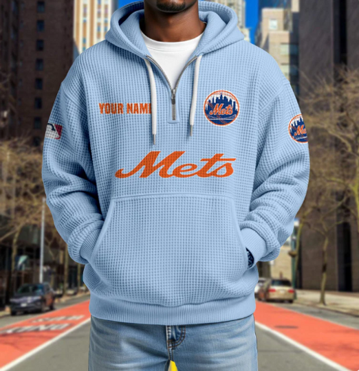 Discover New York Mets Quarter Zip Waffle Hoodie