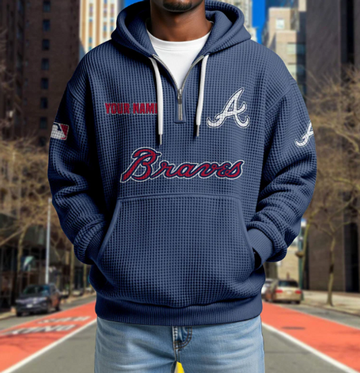 Atlanta Braves Quarter Zip Waffle Hoodie