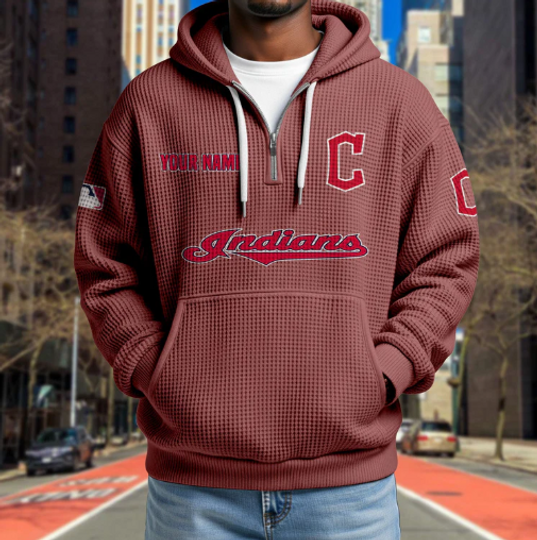 Discover Cleveland Indians Quarter Zip Waffle Hoodie