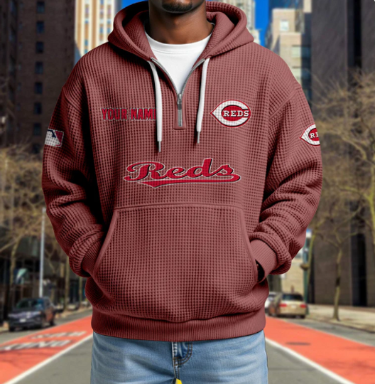 Discover Cincinnati Reds Quarter Zip Waffle Hoodie