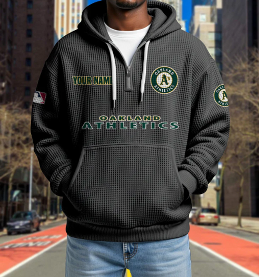 Oakland Athletics Quarter Zip Waffle Hoodie