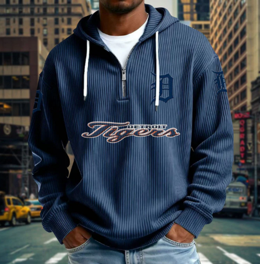 Detroit Tigers Quarter Zip Waffle Hoodie