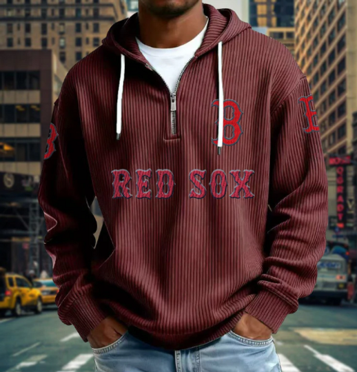 Boston Red Sox Quarter Zip Waffle Hoodie