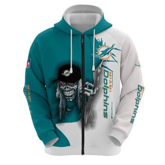 Iron Maiden Miami Dolphins Zip Up Hoodies Pullover Hoodies
