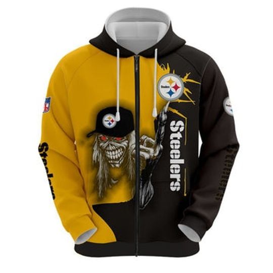 Iron Maiden Pittsburgh Steeler Zip Up Hoodies Pullover Hoodies