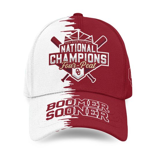 2024 NCAA Softball National Champions Four-Peat Oklahoma Sooners Baseball Caps AOP, Gift For Fan, Summer Cap