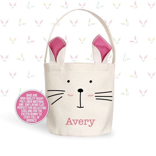 Discover kids easter basket | bunny ears easter gift easter basket | blue pink or green bunny ears custom easter bunny bag personalized with name