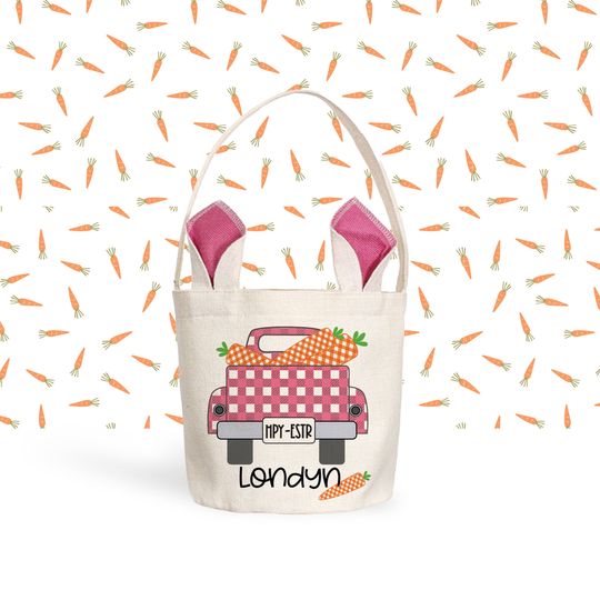 Girls' Easter Bunny Ears Basket with Personalized Carrots