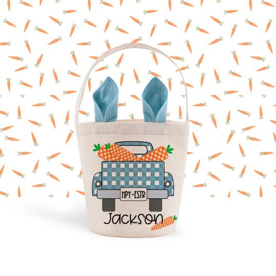 Discover Boys easter basket | bunny truck bag green or blue bunny ears easter bag | boy bunny truck carrots personalized easter bunny basket