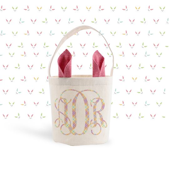 Personalized Bunny Ears Easter Basket in Pink, Blue, or Green