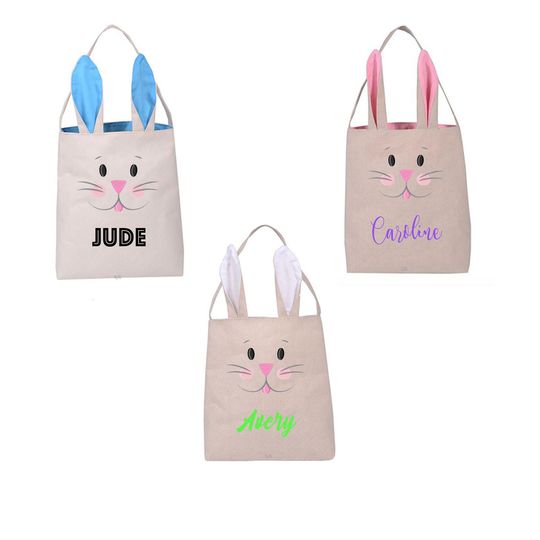 Kids Easter Bag Custom Bunny Ear Easter Basket Personalized Easter Bag Bunny Bag Name Bunny Ear Bucket