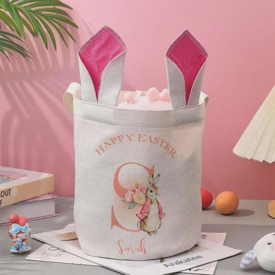 Personalized Peter Rabbit Easter Bunny Ears Bucket Bag Kids Egg Hunt Basket