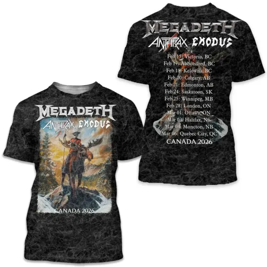 Discover Megadeth Anthrax Exodus Canada Tour 2026 T Shirt AOP 3D