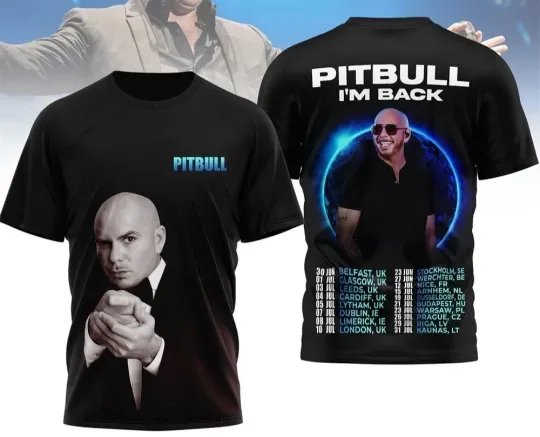 Discover Pitbull I'm Back Tour 2026 AOP T-Shirt