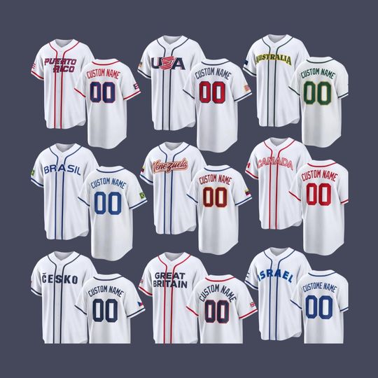 Discover Custom Baseball Jersey 2026 World Baseball, Personalized Country Name Number, Unisex Baseball T-shirt, USA Venezuela Jersey Baseball, Gifts