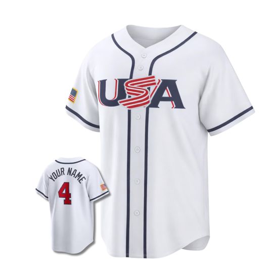 Discover USA Baseball Fan Jersey Custom Name Number Button Front 3D Shirt  White, International Baseball Tournament 2026 Supporter Gift