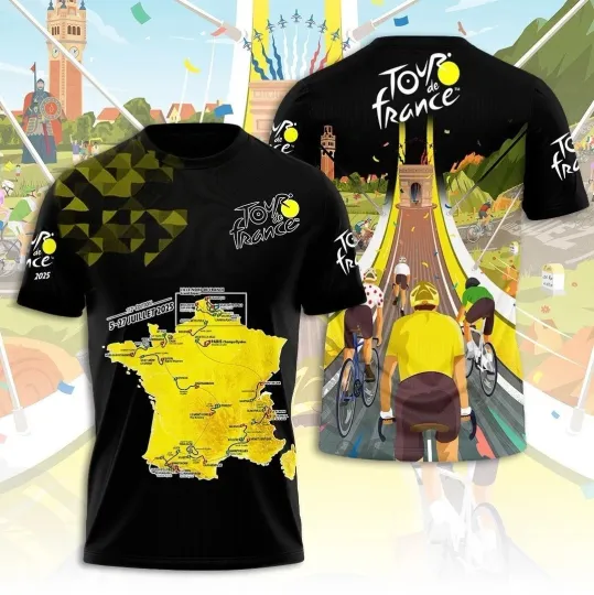 Discover Tour De France 2025 3D T-Shirt for Cycling Fans