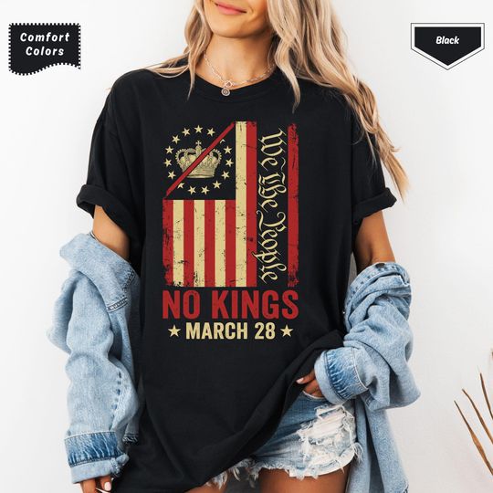 Discover Comfort Colors No Kings Day T-Shirt - American Flag Design, March 28, 2026