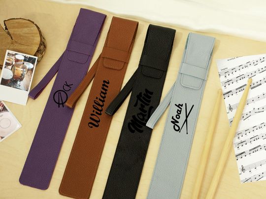 Discover Engraved Leather Drumstick Case, Personalized Drumstick Holder, Custom Storage Bag for Drumsticks, Drummer Gear Pouch, Gift for Musician