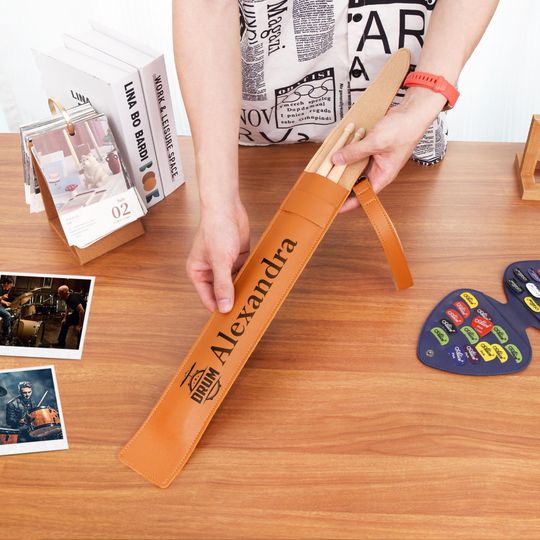 Discover Birthday Gift Personalized Drumstick Case,Drumstick Bag Custom Leather Gift for Drummer, Teen Boys, Dad, Engraved Gifts, Birthday Gift